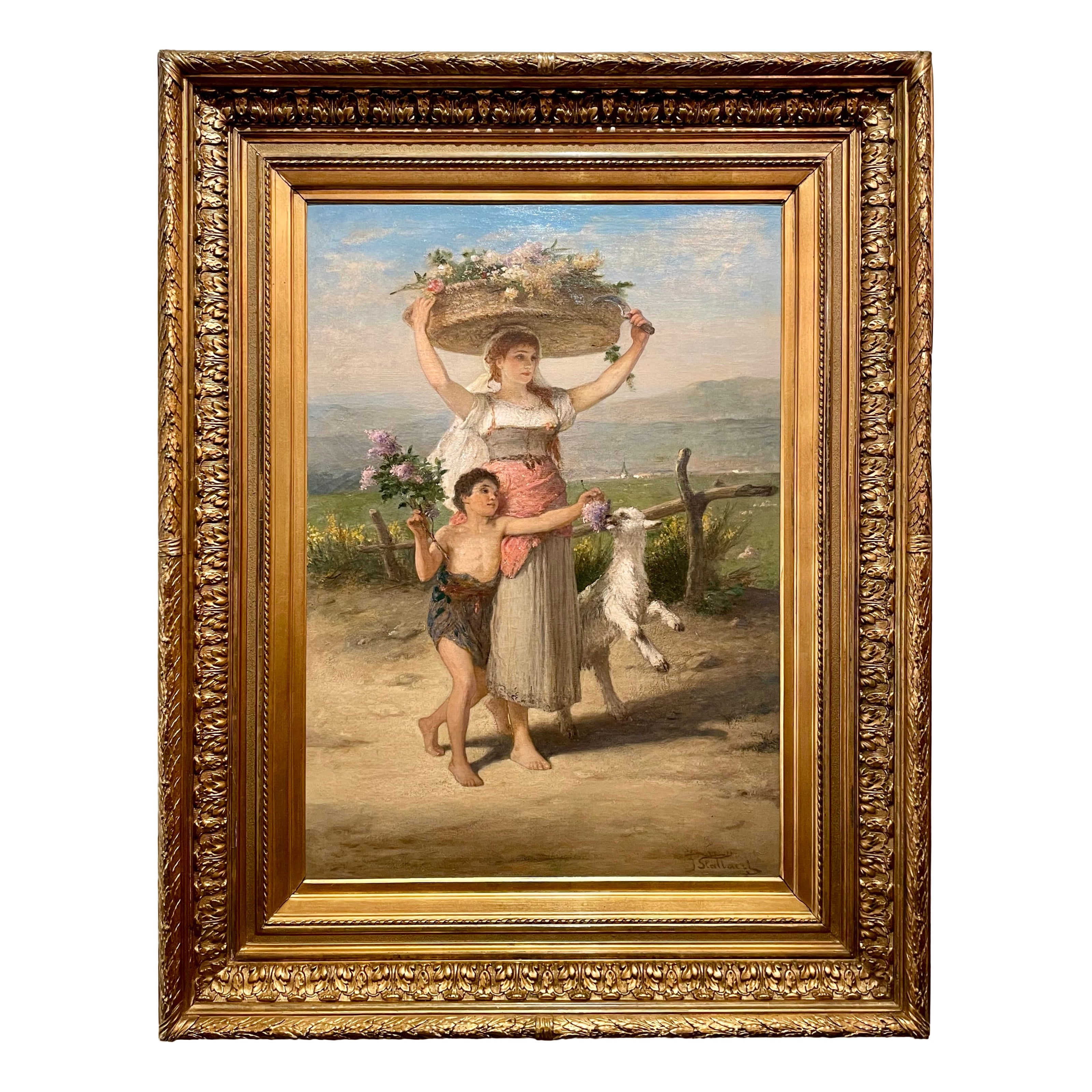 Ancienne huile sur toile belge du XIXe siècle de Joseph Stallaert.