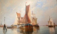 Antique 19th Century Belgian Oil on Canvas Seascape Painting by H. Meullemans