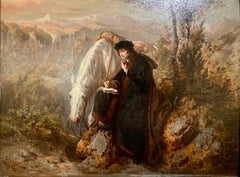 Antique 19th Century Belgian Oil on Panel Painting by Joseph Hendrick Huber Lies