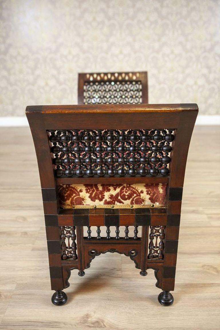 Incrusté Banc ancien du 19e siècle en bois exotique de couleur Brown foncé, rembourré en vente