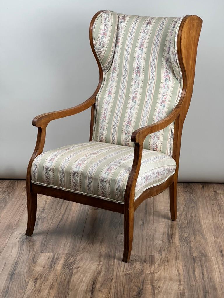 Antique 19th Century Biedermeier Fruitwood Wing Back Chair Probably German In Good Condition For Sale In Westfield, MA