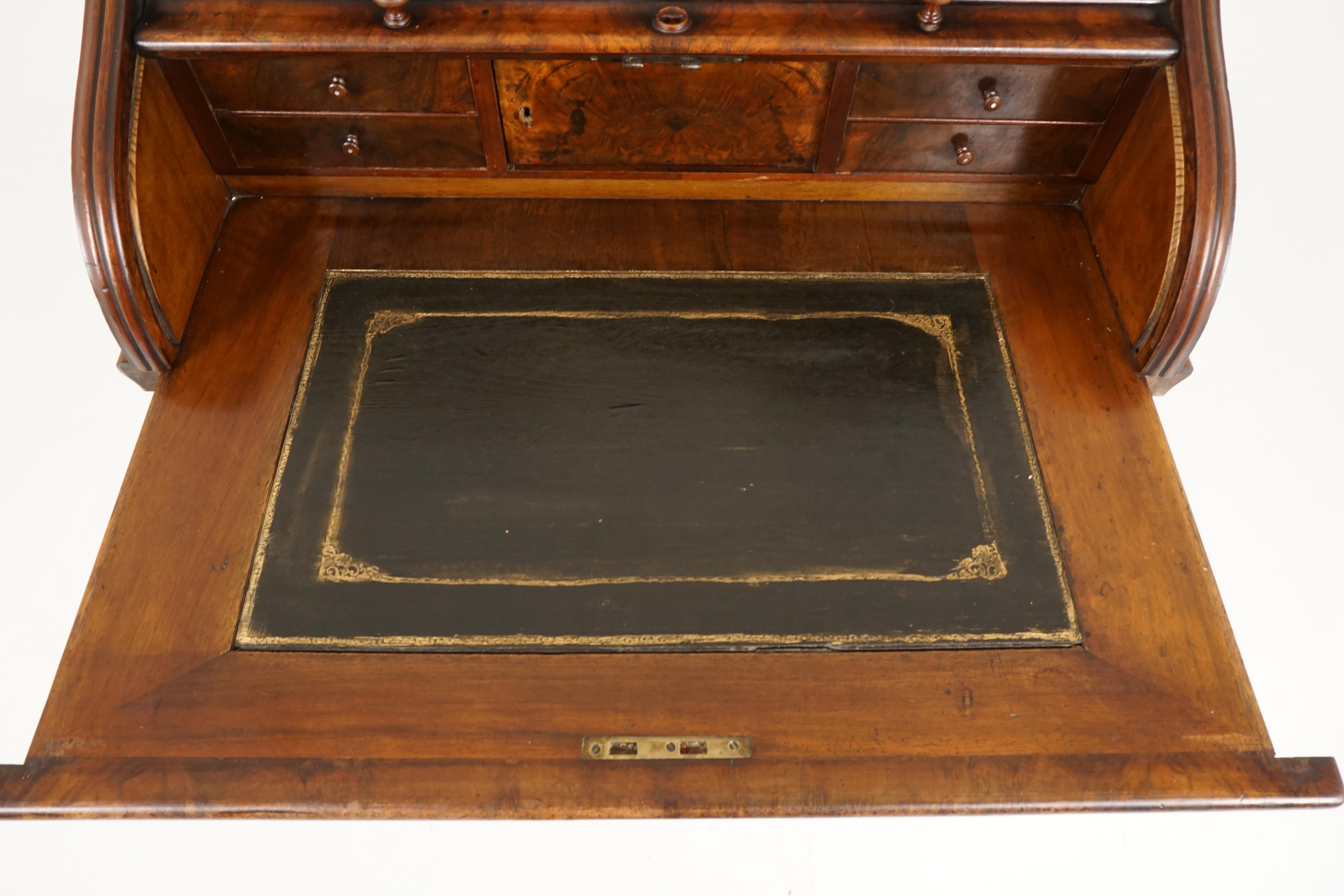 Unknown Antique 19th Century Biedermeier Roll Top Walnut Secrétaire, Desk, 1870, B2257
