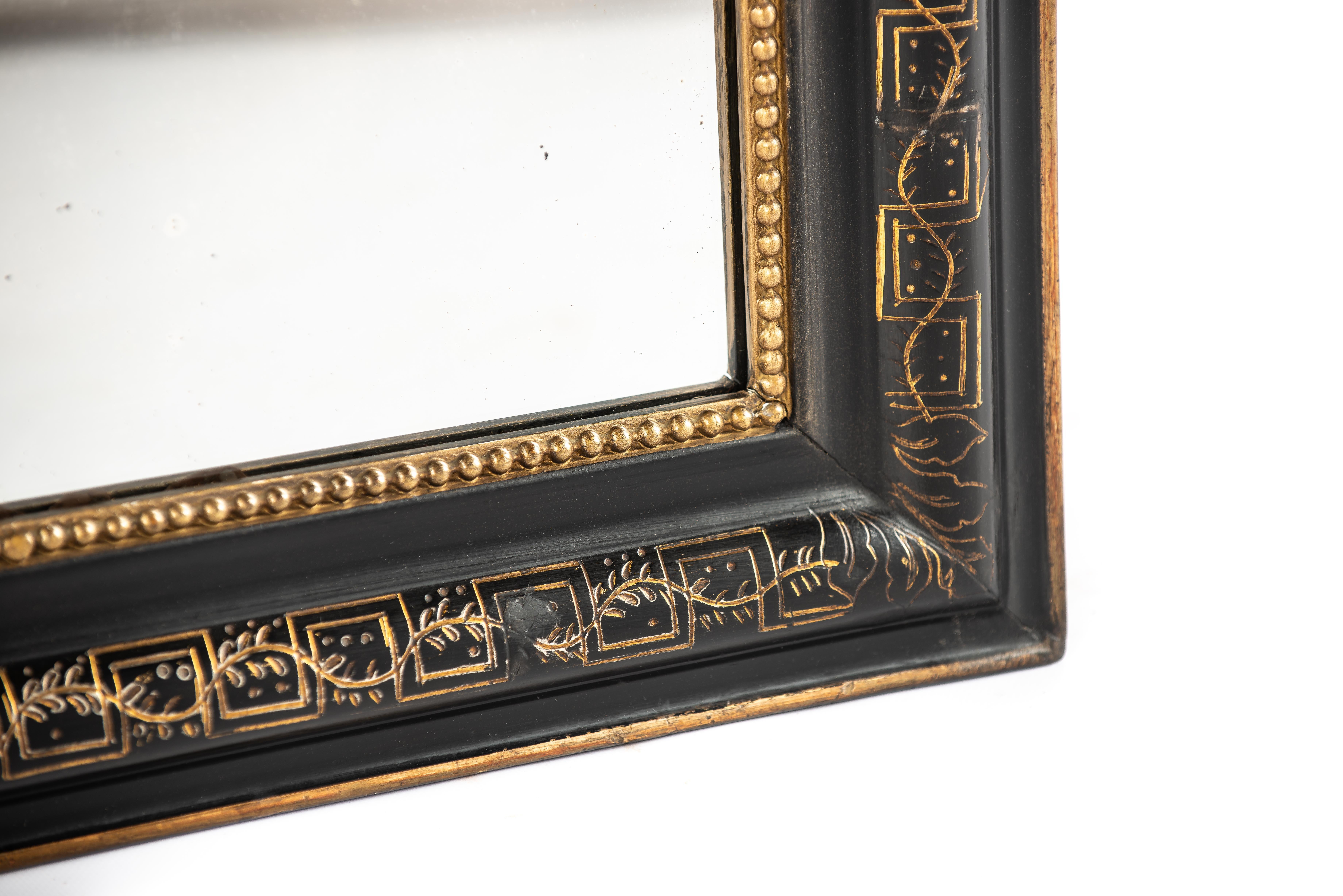 19th Century Antique 19th century Black and Gold French Louis Philippe mirror from 1888 For Sale