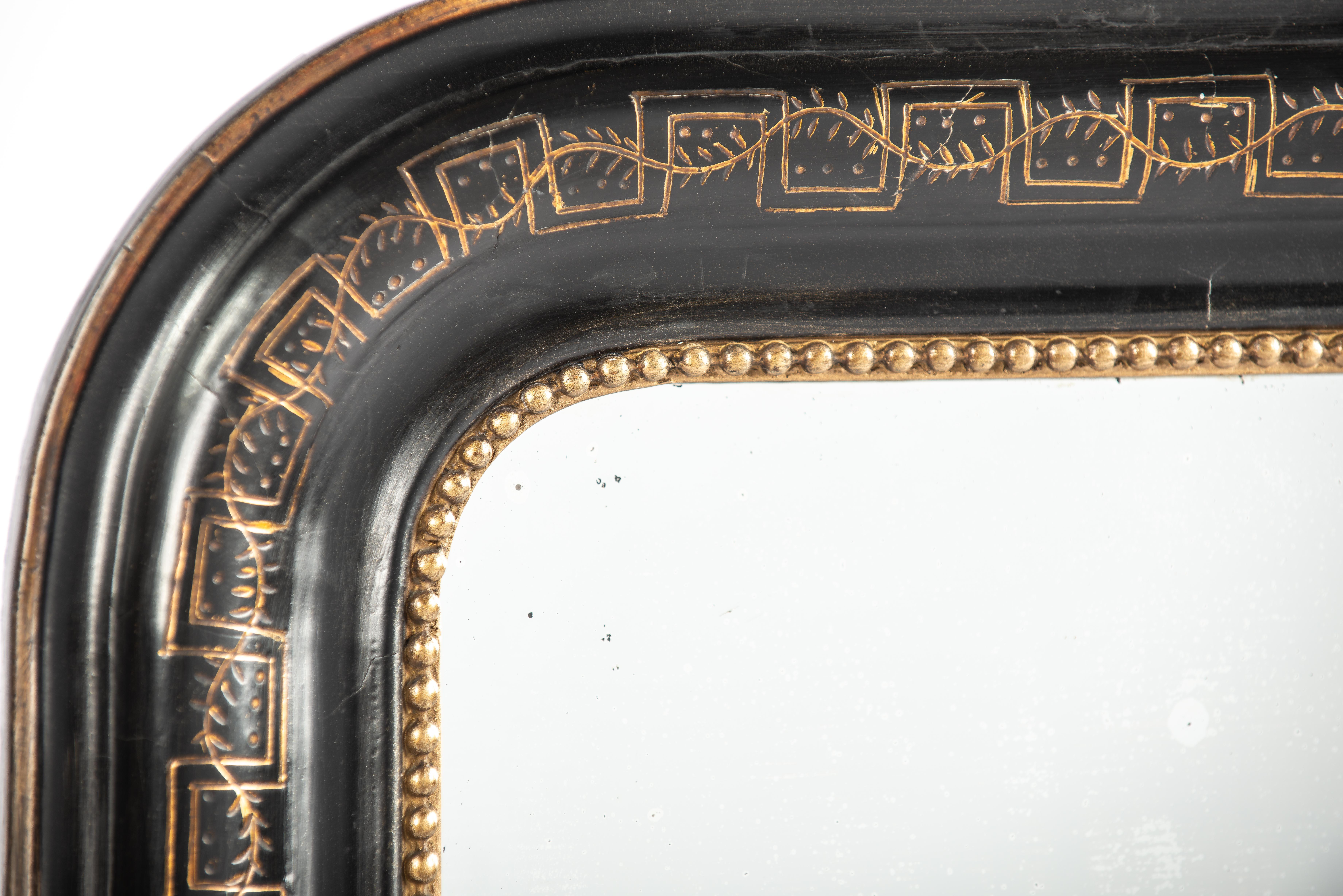 Antique 19th century Black and Gold French Louis Philippe mirror from 1888 For Sale 1