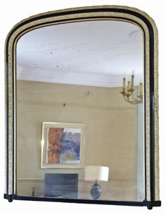 Antique 19th Century Black Ebonised and Cream Overmantel Wall Mirror – Ornate