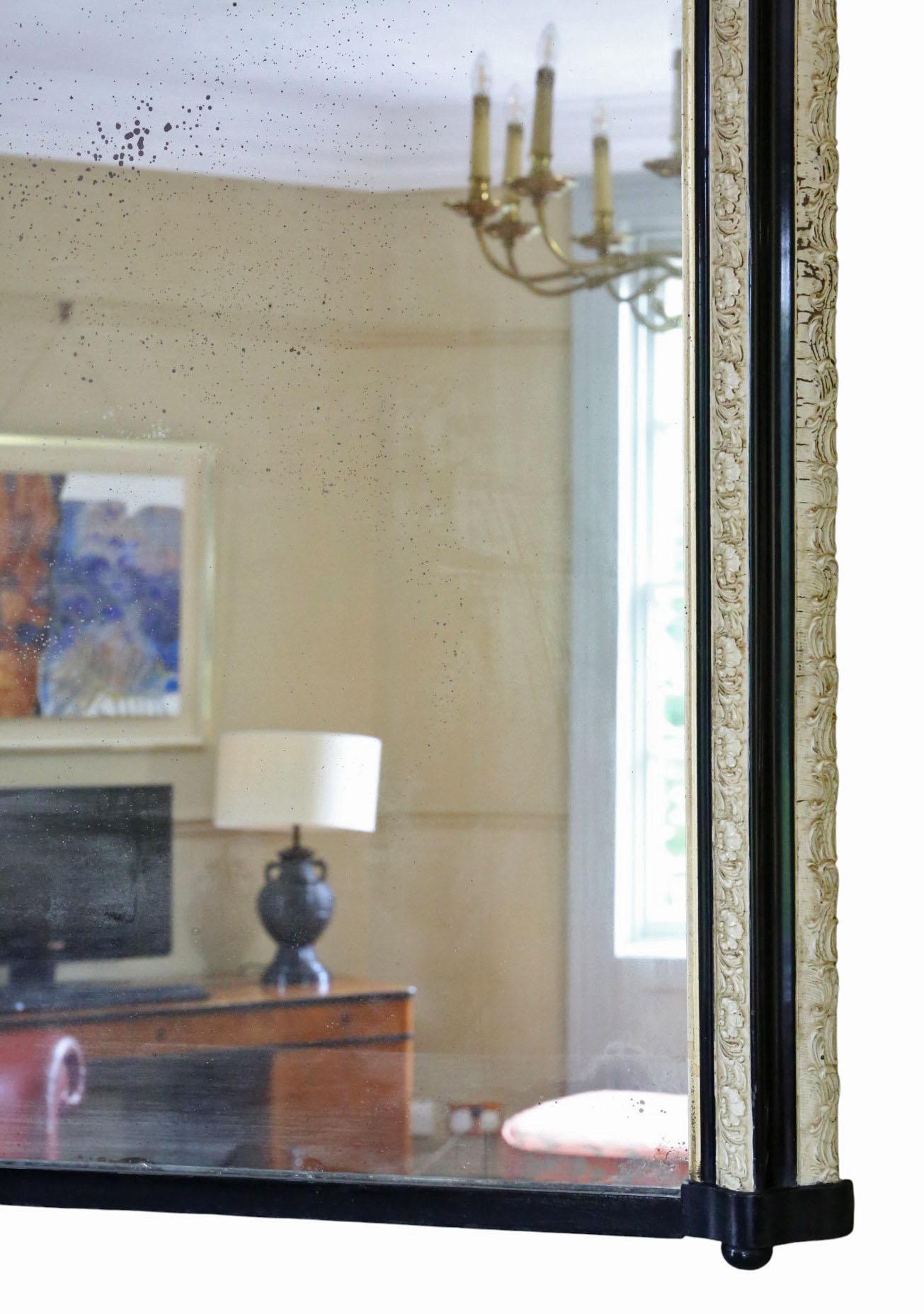 XIXe siècle Antique Miroir à trumeau du 19ème siècle, noir ébonisé et crème - Orné en vente