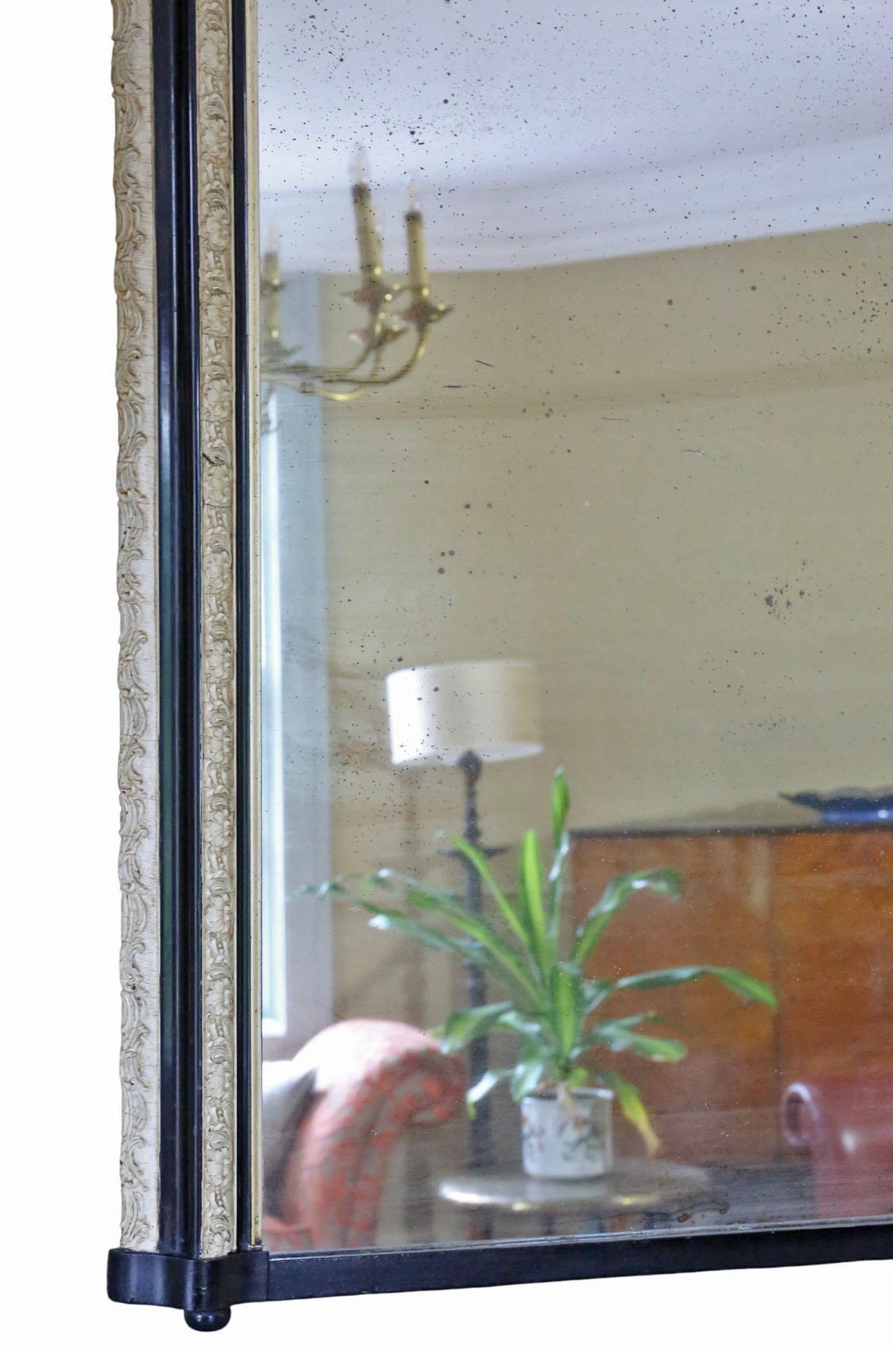Verre Antique Miroir à trumeau du 19ème siècle, noir ébonisé et crème - Orné en vente