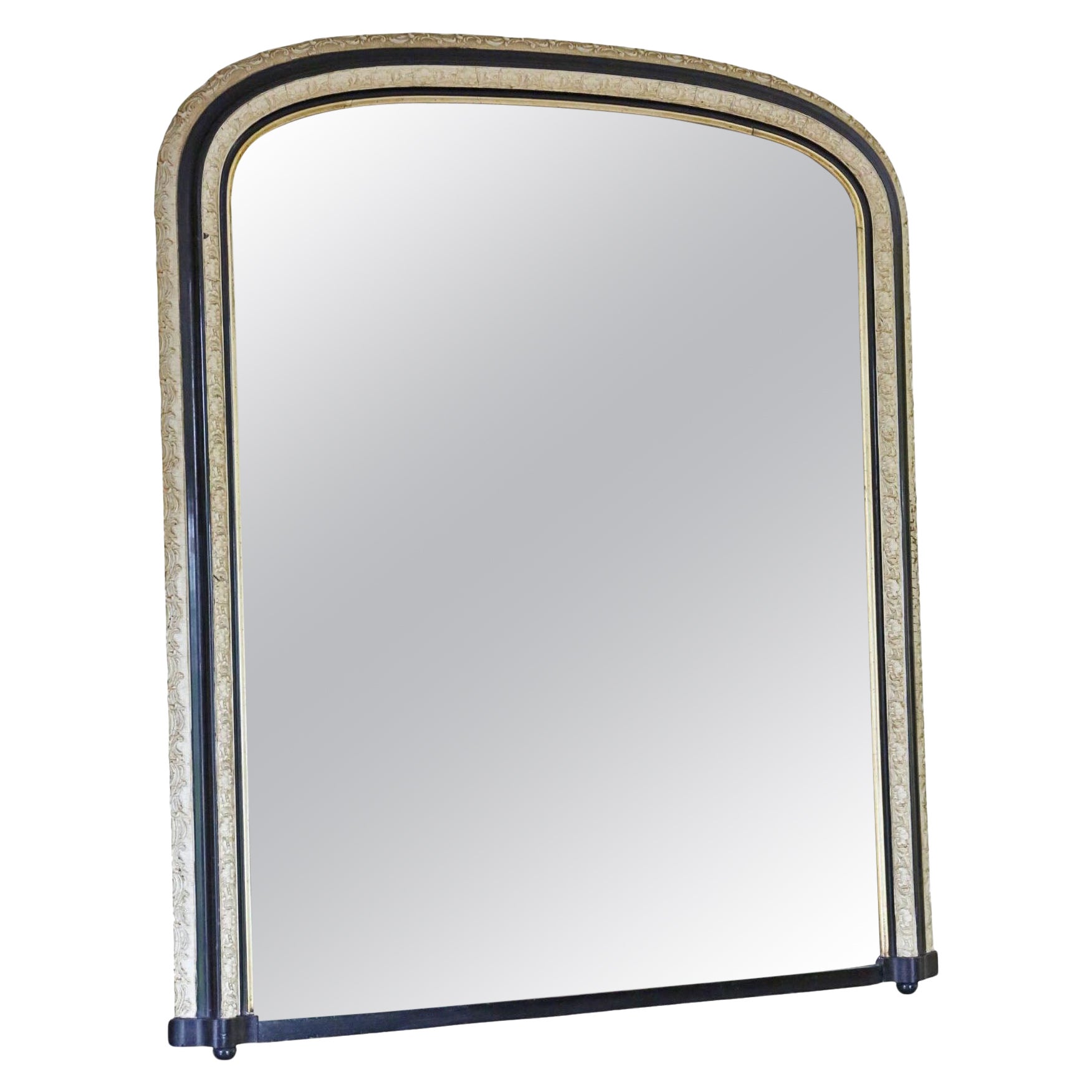 Antique Miroir à trumeau du 19ème siècle, noir ébonisé et crème - Orné en vente