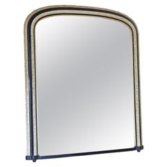 Antique 19th Century Black Ebonised and Cream Overmantel Wall Mirror – Ornate