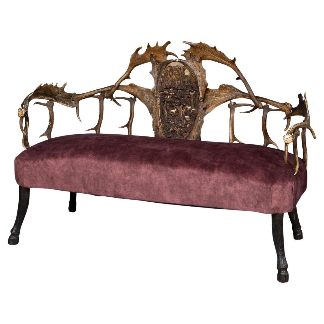 Antique 19th Century Black Forest Antler Horn Sofa, Swiss/German c.1890