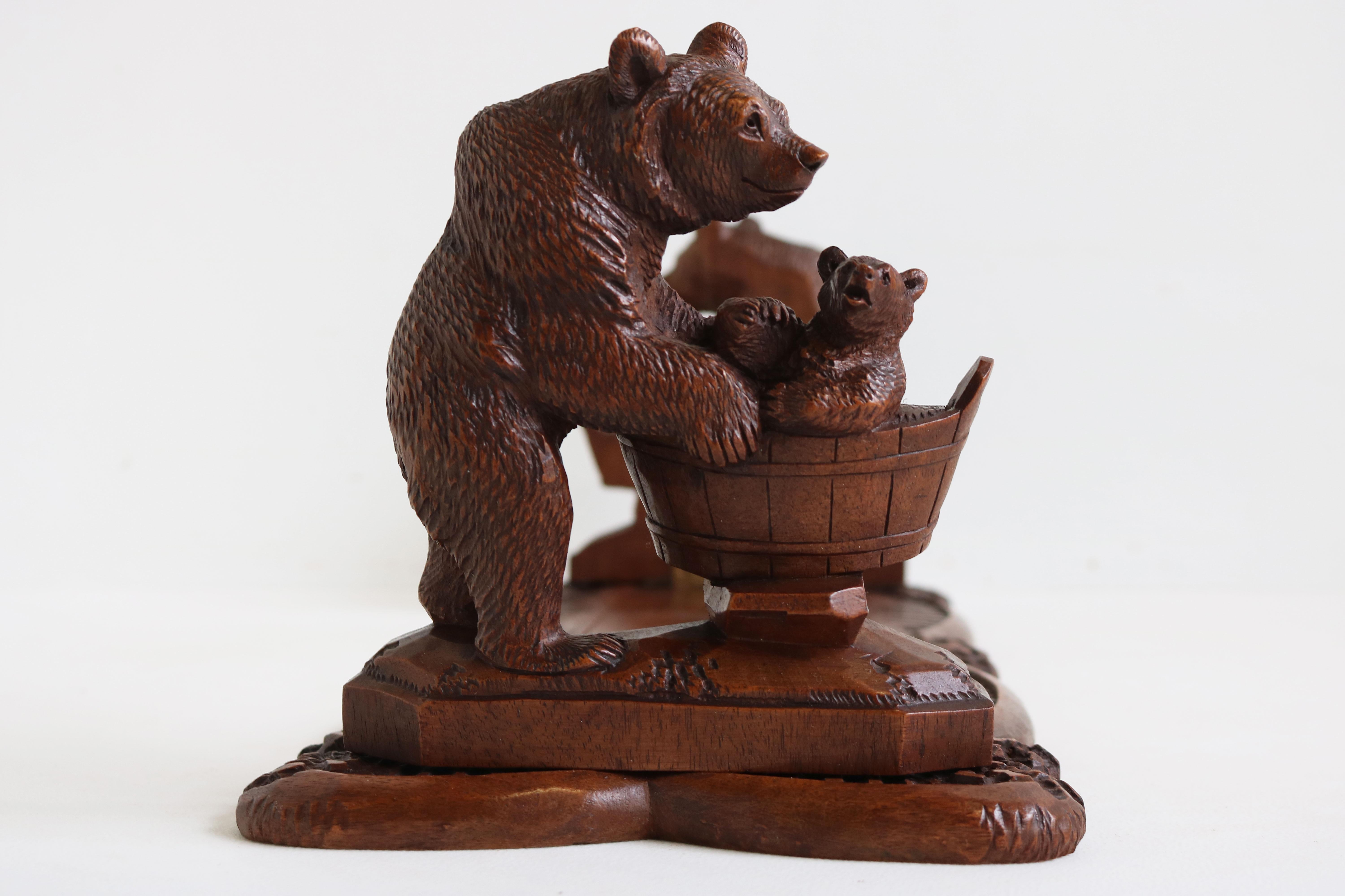 Hand-Carved Antique 19th Century Black Forest Bear Adjustable Book Shelf / Book Rack Swiss For Sale