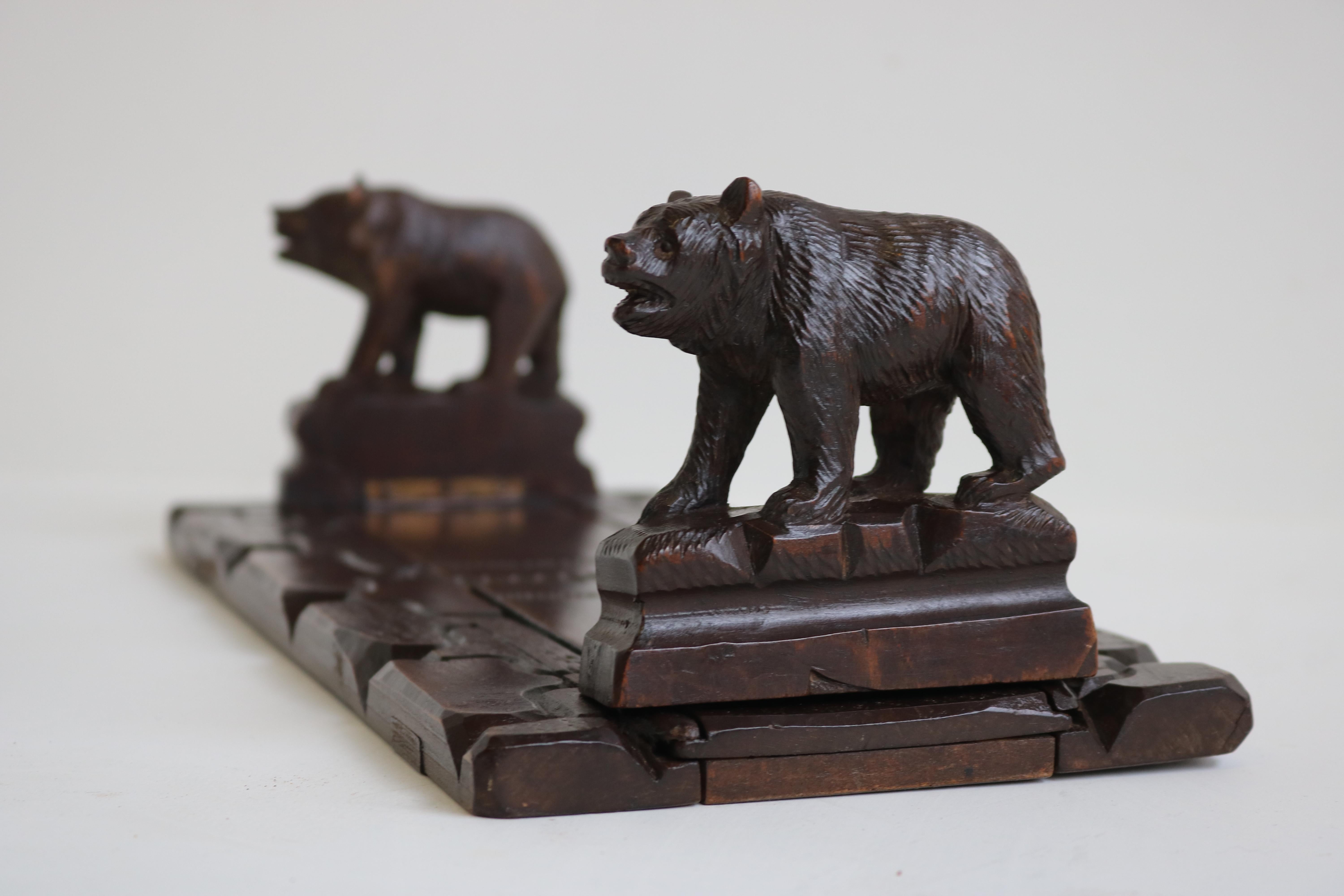 Antique 19th Century Black Forest Bear Book Shelf / Book Rack Hand Carved Swiss 2