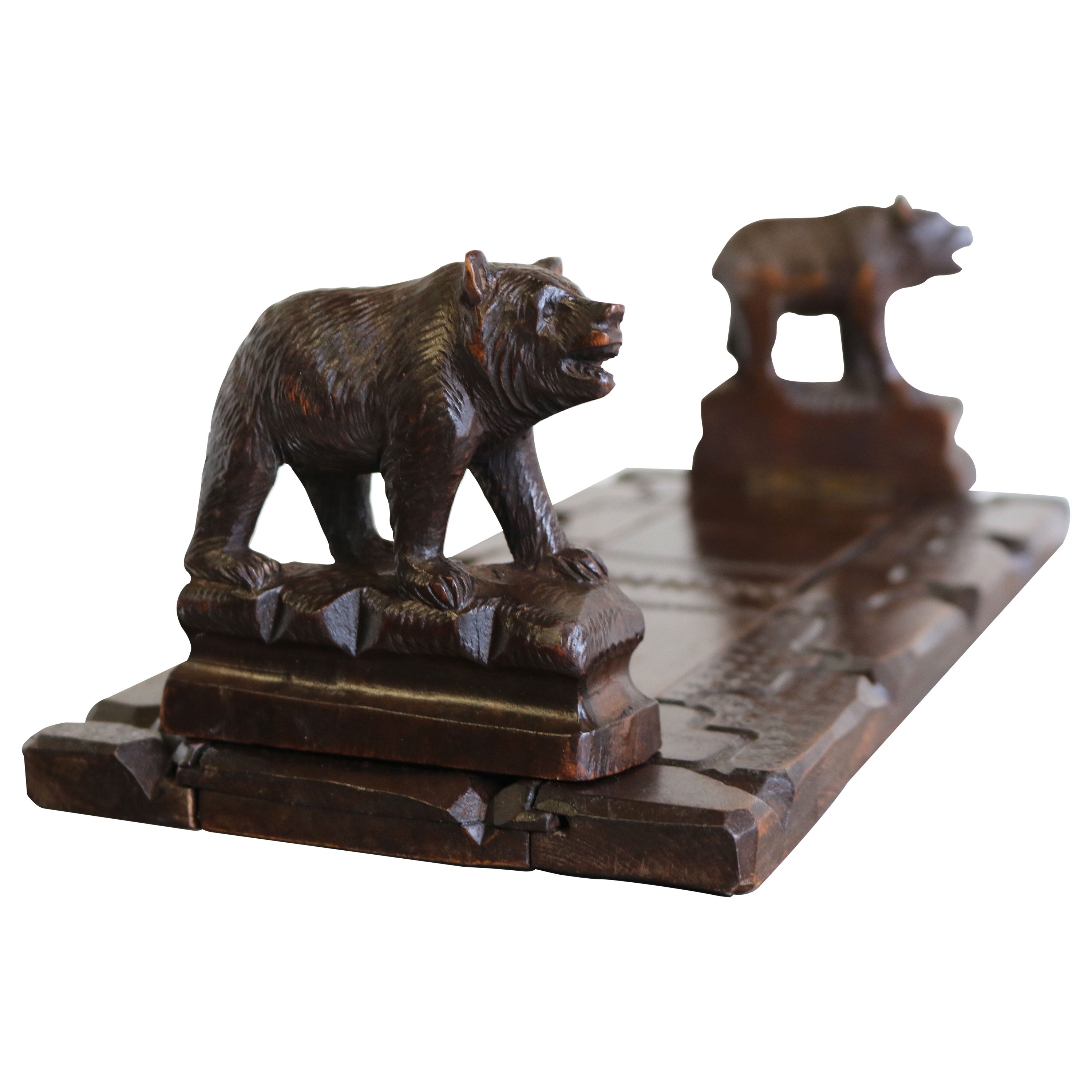 Antique 19th Century Black Forest Bear Book Shelf / Book Rack Hand Carved Swiss