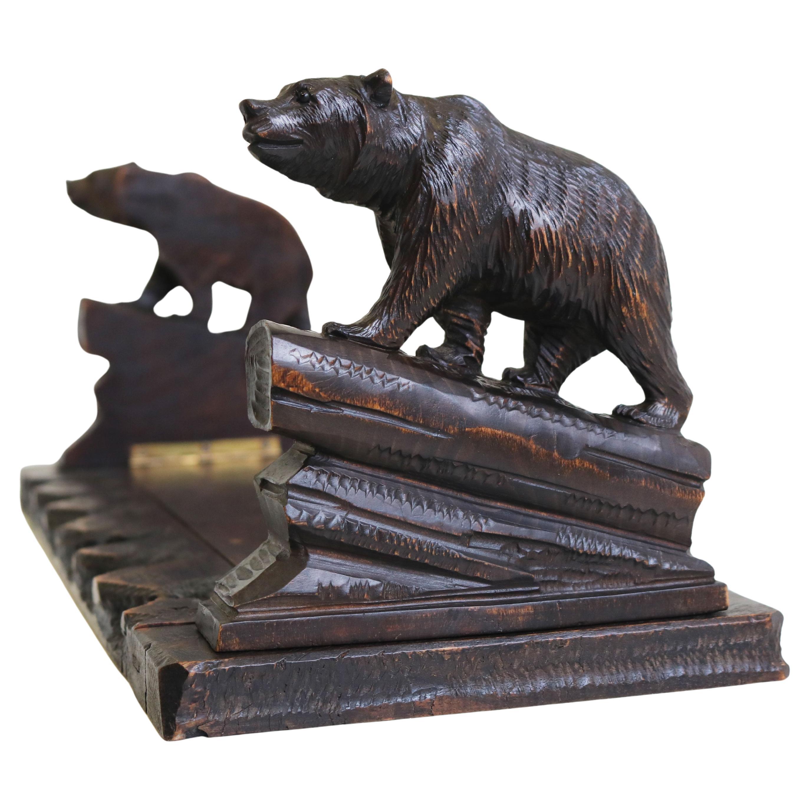 Antique 19th Century Black Forest Bear Book Shelf / Book Rack Hand Carved Swiss