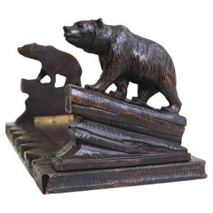 Antique 19th Century Black Forest Bear Book Shelf / Book Rack Hand Carved Swiss