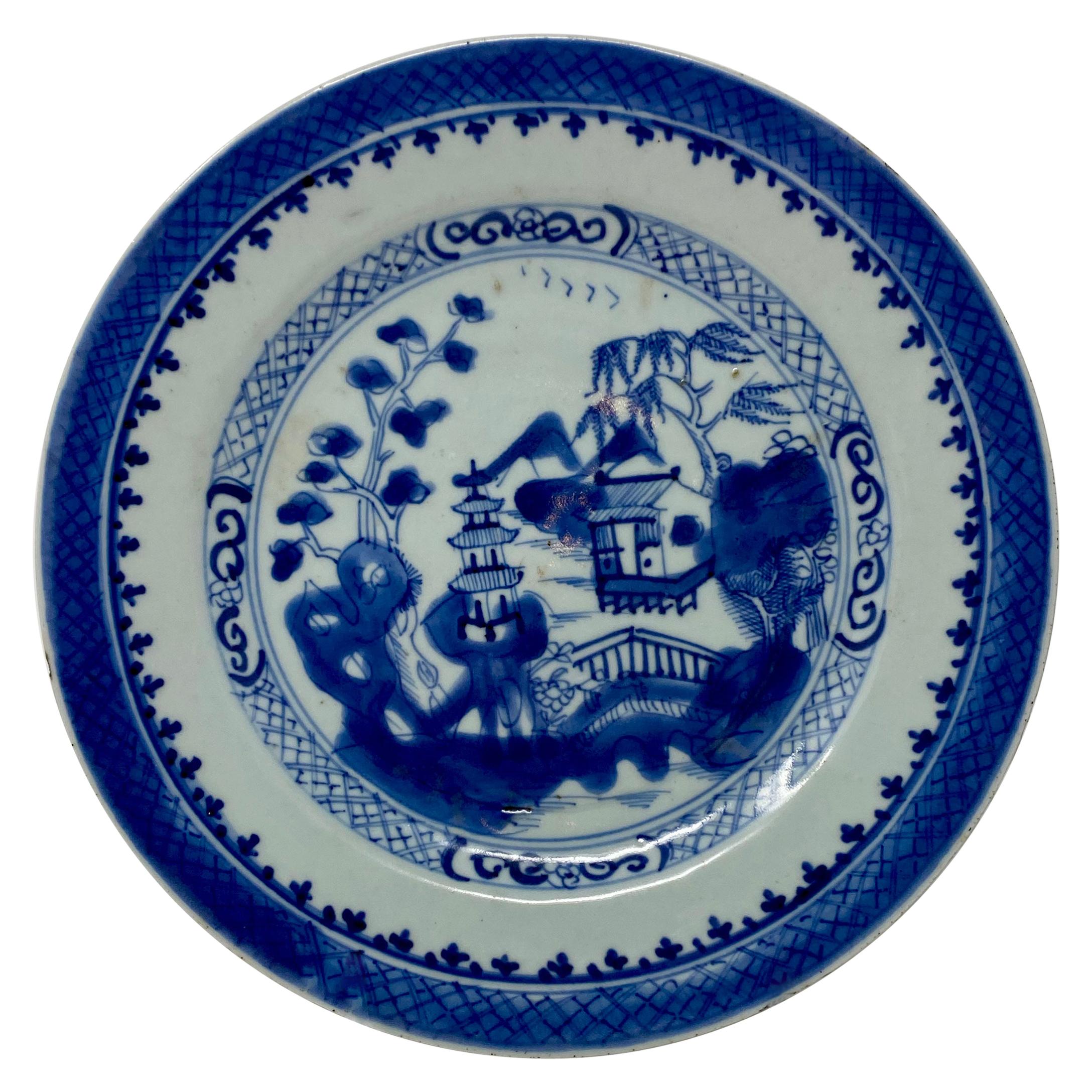 Antique 19th Century "Blue" Canton Plate For Sale