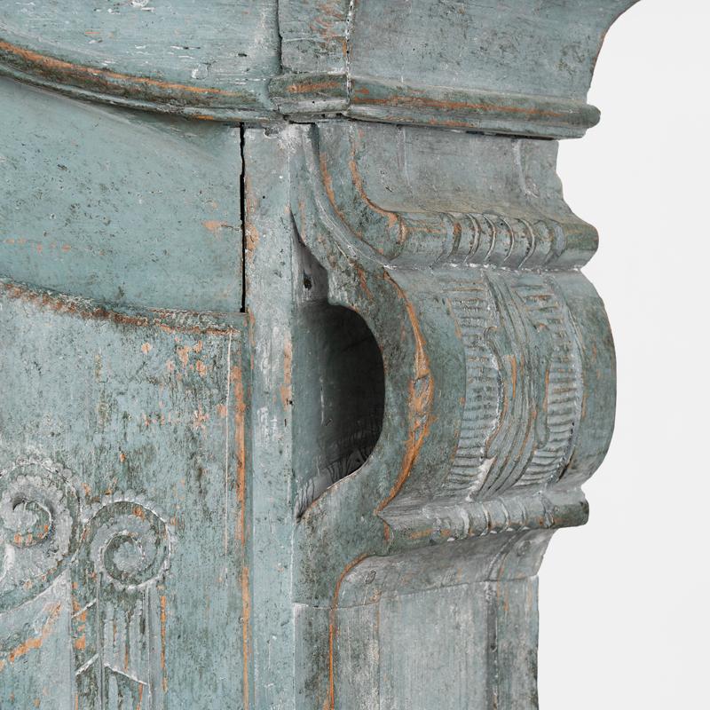 Antique 19th Century Blue Painted Armoire with Carved Details from France 2