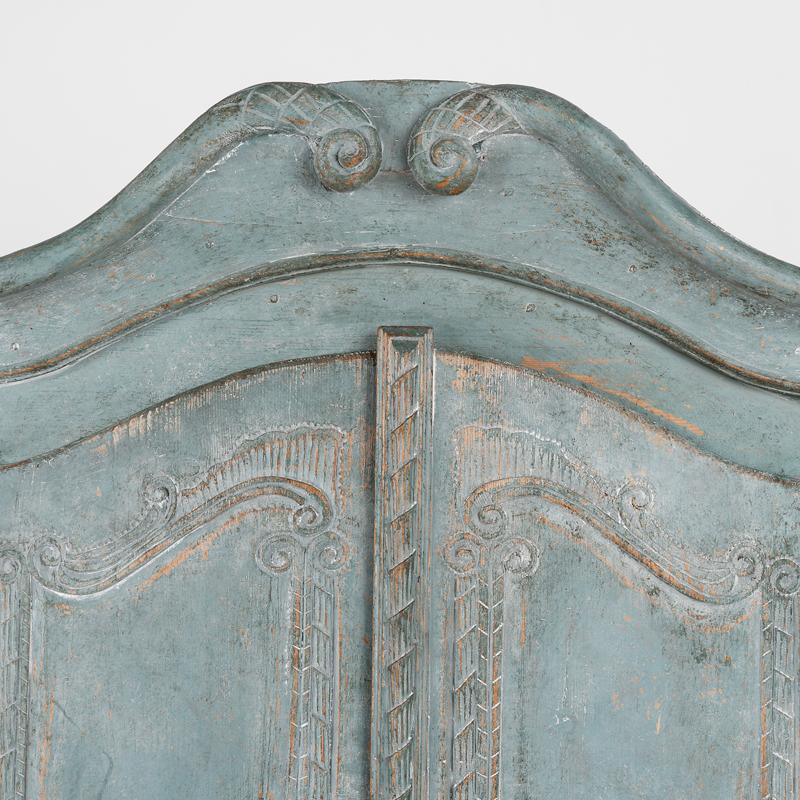 Antique 19th Century Blue Painted Armoire with Carved Details from France 5