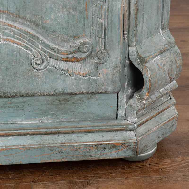 Antique 19th Century Blue Painted Armoire with Carved Details from France 6