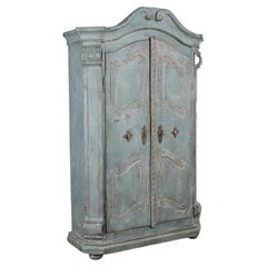 Antique 19th Century Blue Painted Armoire with Carved Details from France