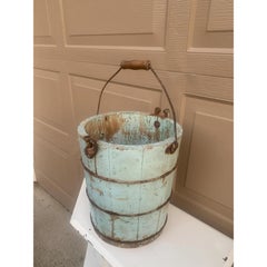 Antique 19th Century Blue Wooden Bucket or Waste Basket