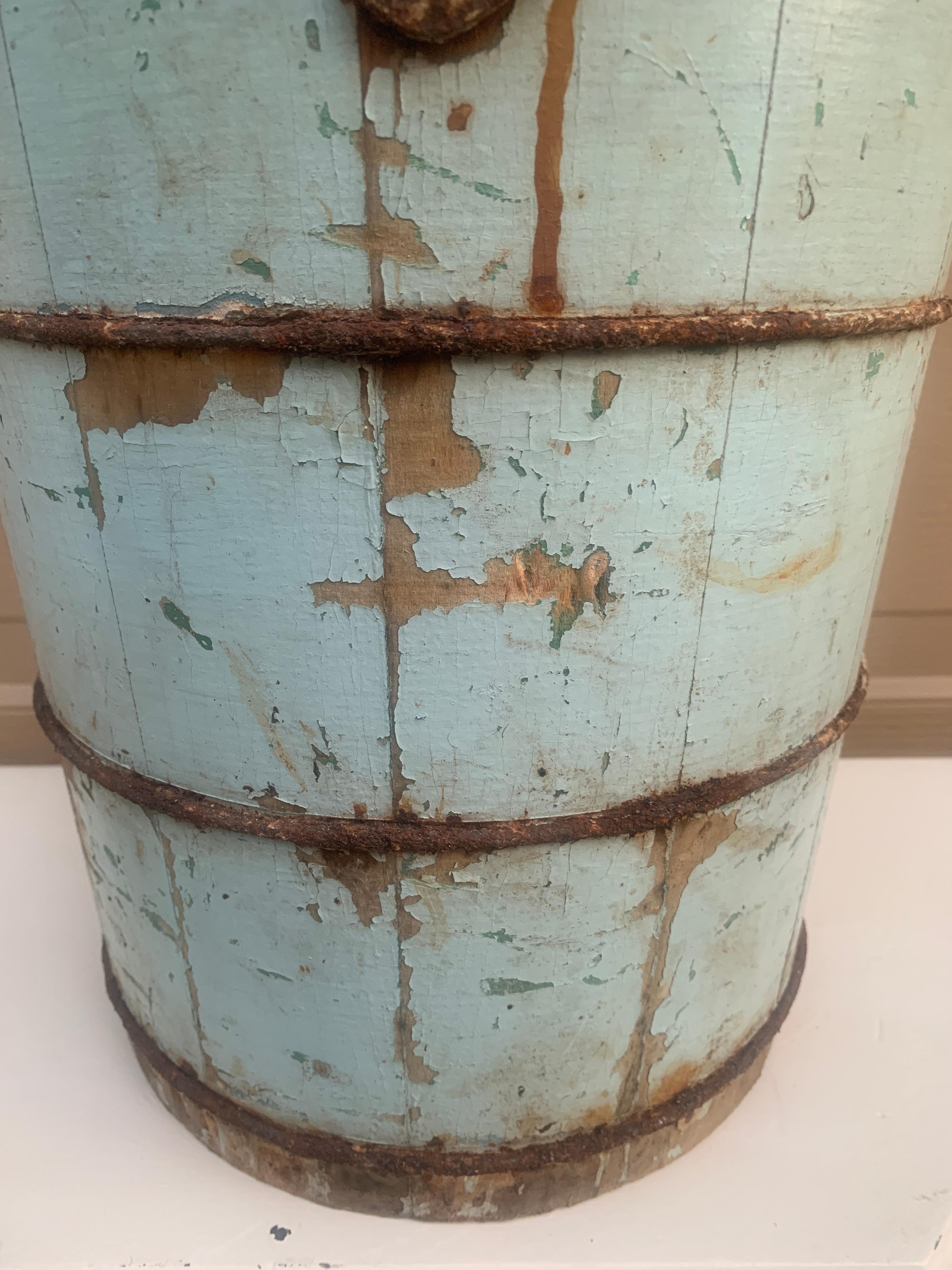 Antique 19th Century Blue Wooden Bucket or Waste Basket For Sale 1