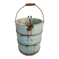 Antique 19th Century Blue Wooden Bucket or Waste Basket
