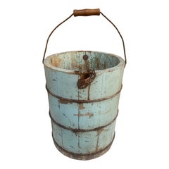 Antique 19th Century Blue Wooden Bucket or Waste Basket