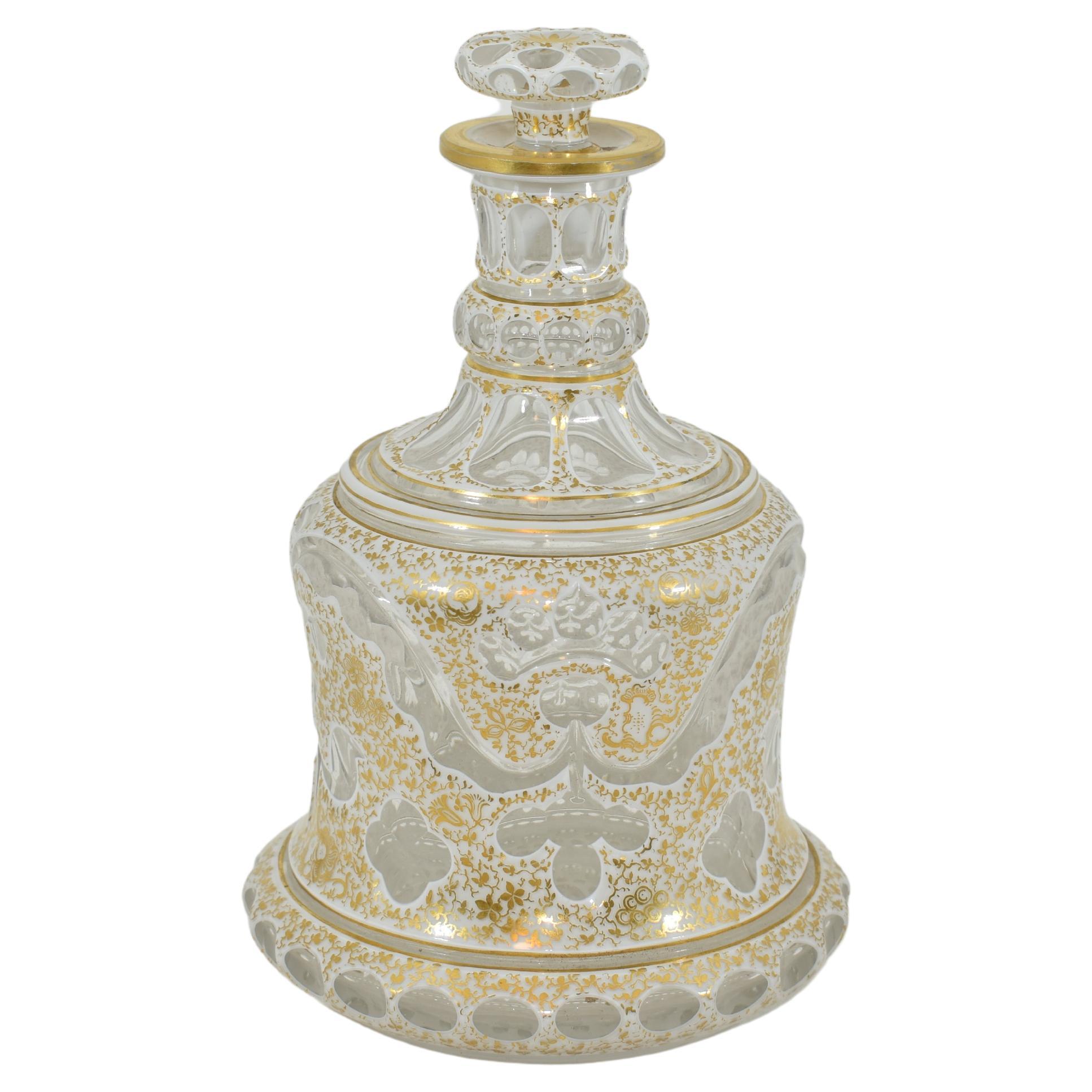 Antike böhmische vergoldete Overlay-Glasflasche des 19. Jahrhunderts, Moser (Europäisch) im Angebot