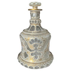 Antique 19th Century Bohemian Gilded Overlay Glass Bottle, Moser