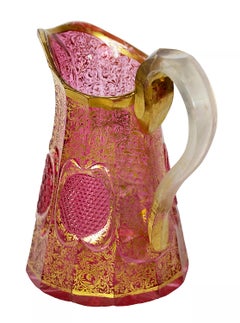 Antica brocca di cristallo rosa tagliata a mano Moser del 19° secolo