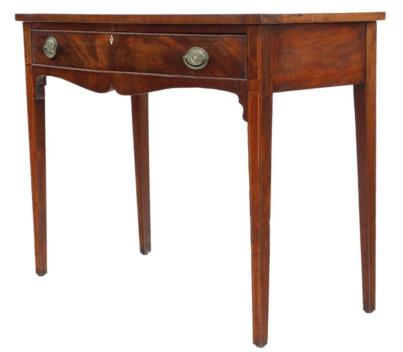 Antique 19th Century Bow Front Inlaid Mahogany Desk Writing Side Dressing Table In Good Condition For Sale In Wisbech, Cambridgeshire
