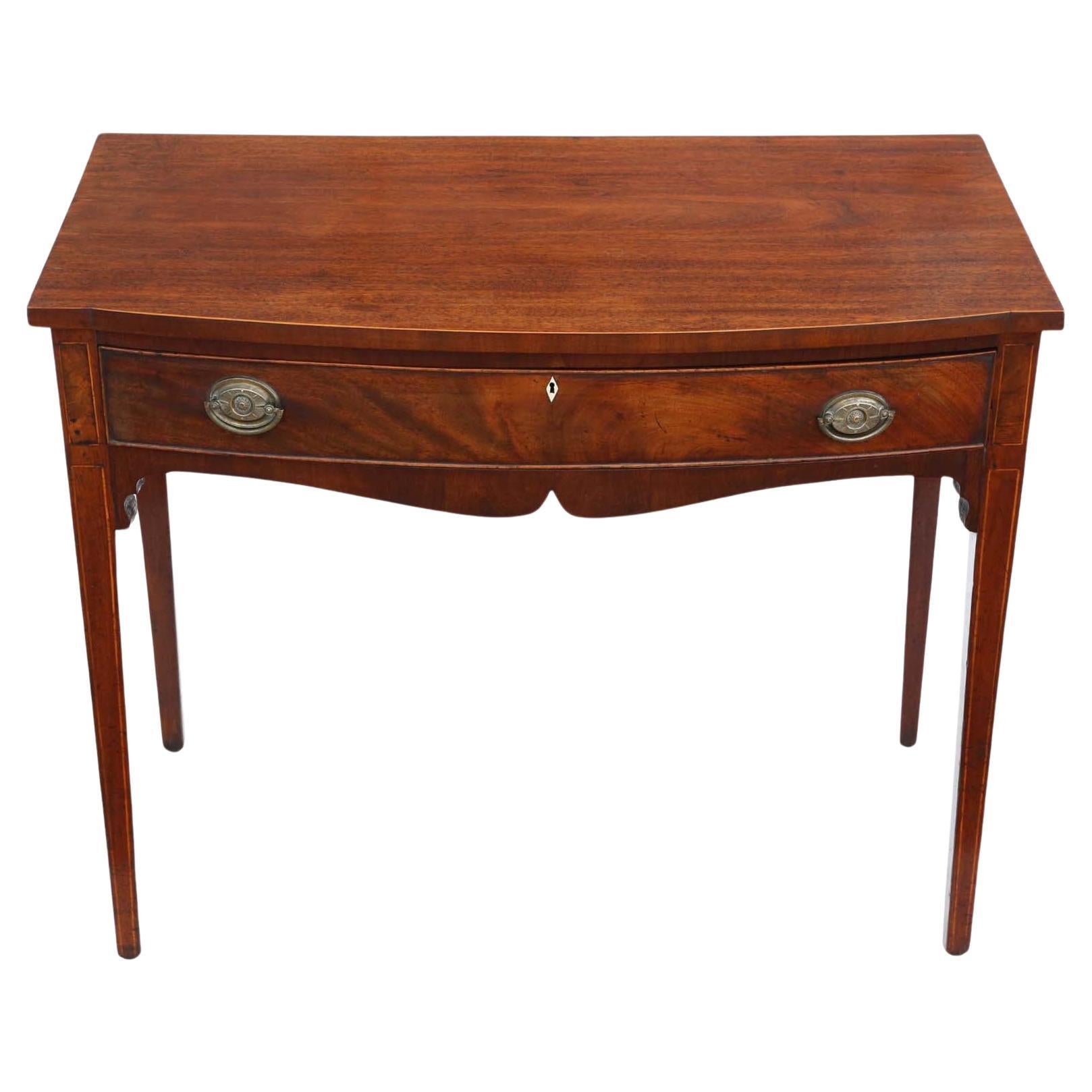 Antique 19th Century Bow Front Inlaid Mahogany Desk Writing Side Dressing Table For Sale