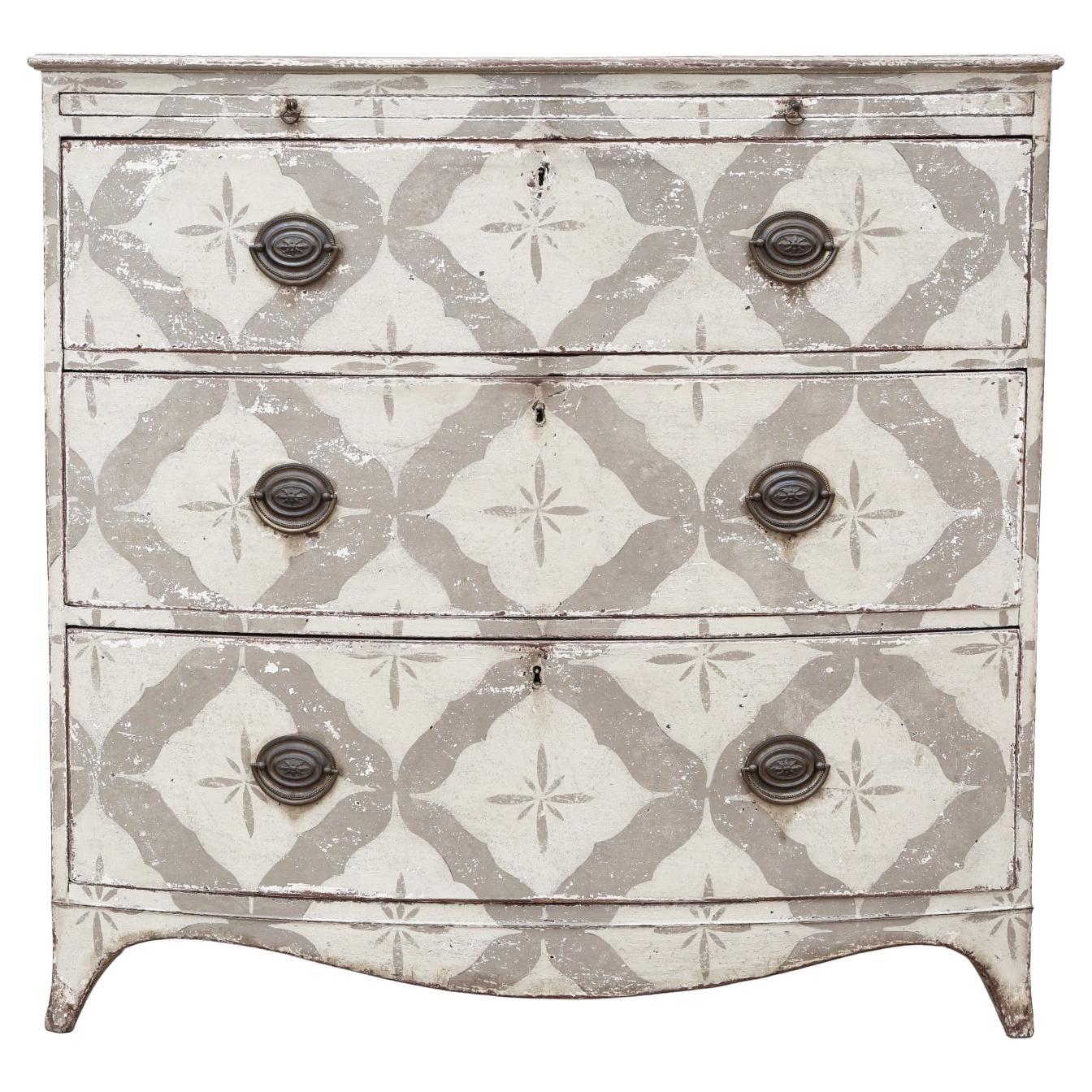 Antique 19th Century Bow Front Painted and Decorated Chest of Drawers/ Commode For Sale