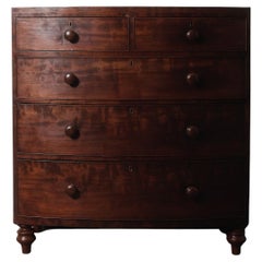Antique 19th-Century Bow-Front Solid Mahogany Chest of Drawers