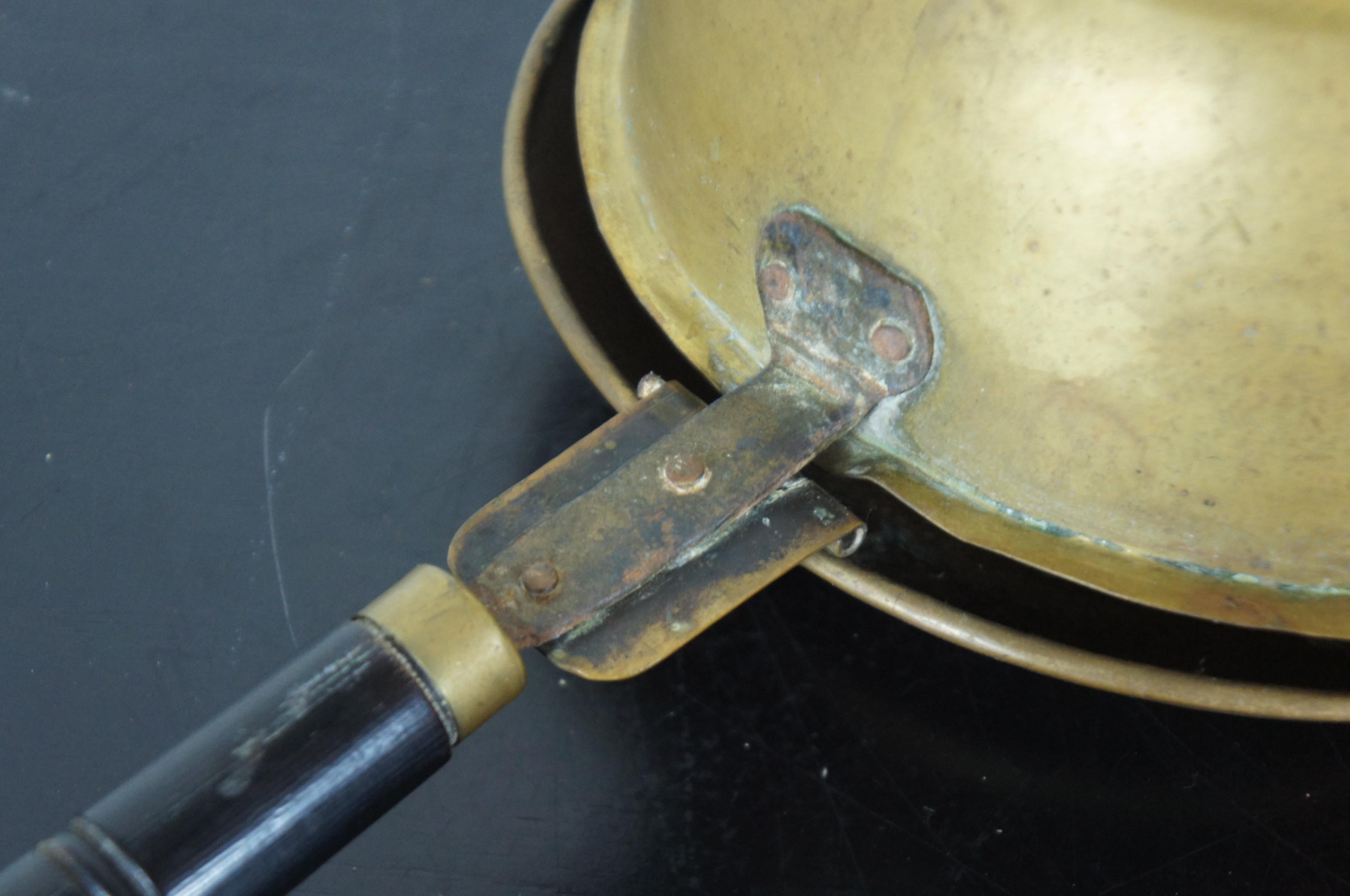 Antique 19th Century Brass Bed Warmer Warming Pan Pinwheel Flower 1