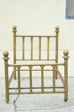 Antique 19th Century Brass Cannonball Victorian Cast Iron Full Size Bed Frame