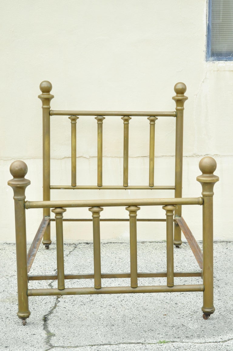 Antique 19th Century Brass Cannonball Victorian Cast Iron Full Size Bed