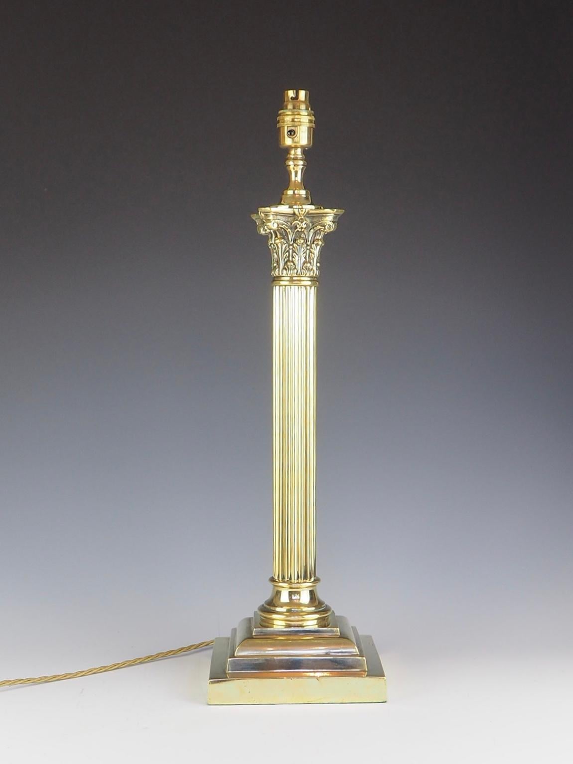 Antique 19th Century Brass Corinthian Table Lamp 7
