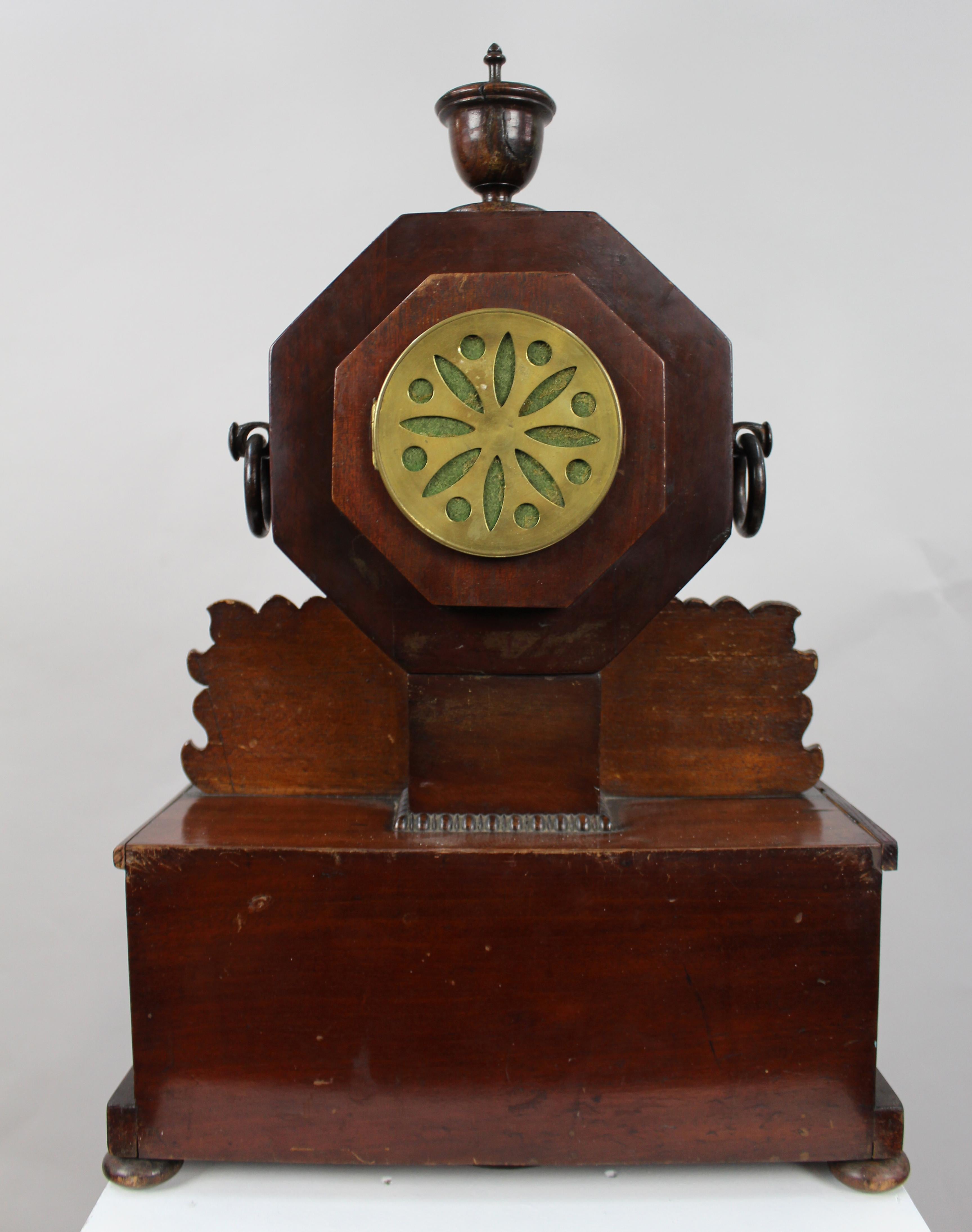 Antique 19th-Century Brass Inlaid Mantel Clock For Sale 9
