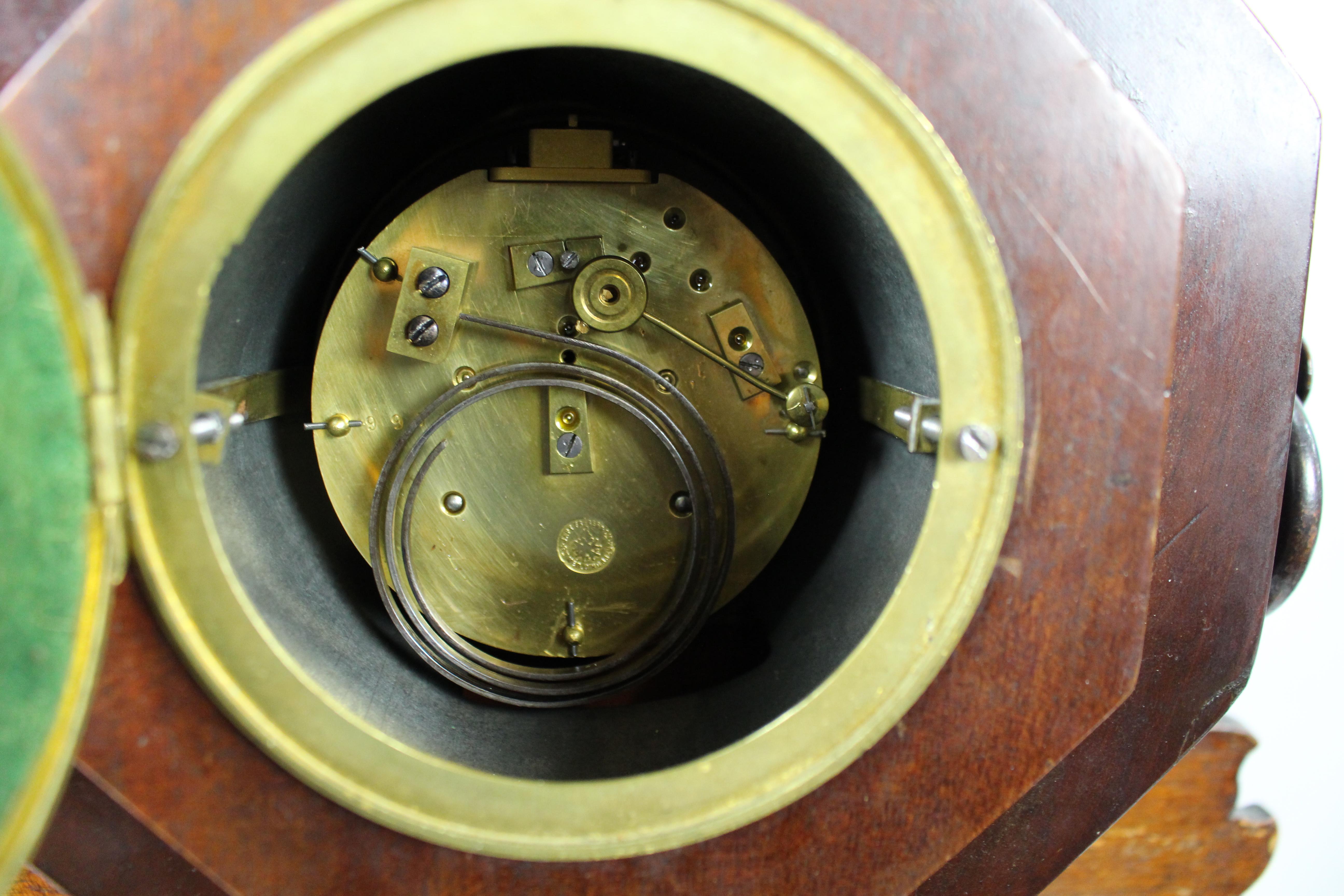 Antique 19th-Century Brass Inlaid Mantel Clock For Sale 11