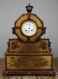Antique 19th-Century Brass Inlaid Mantel Clock