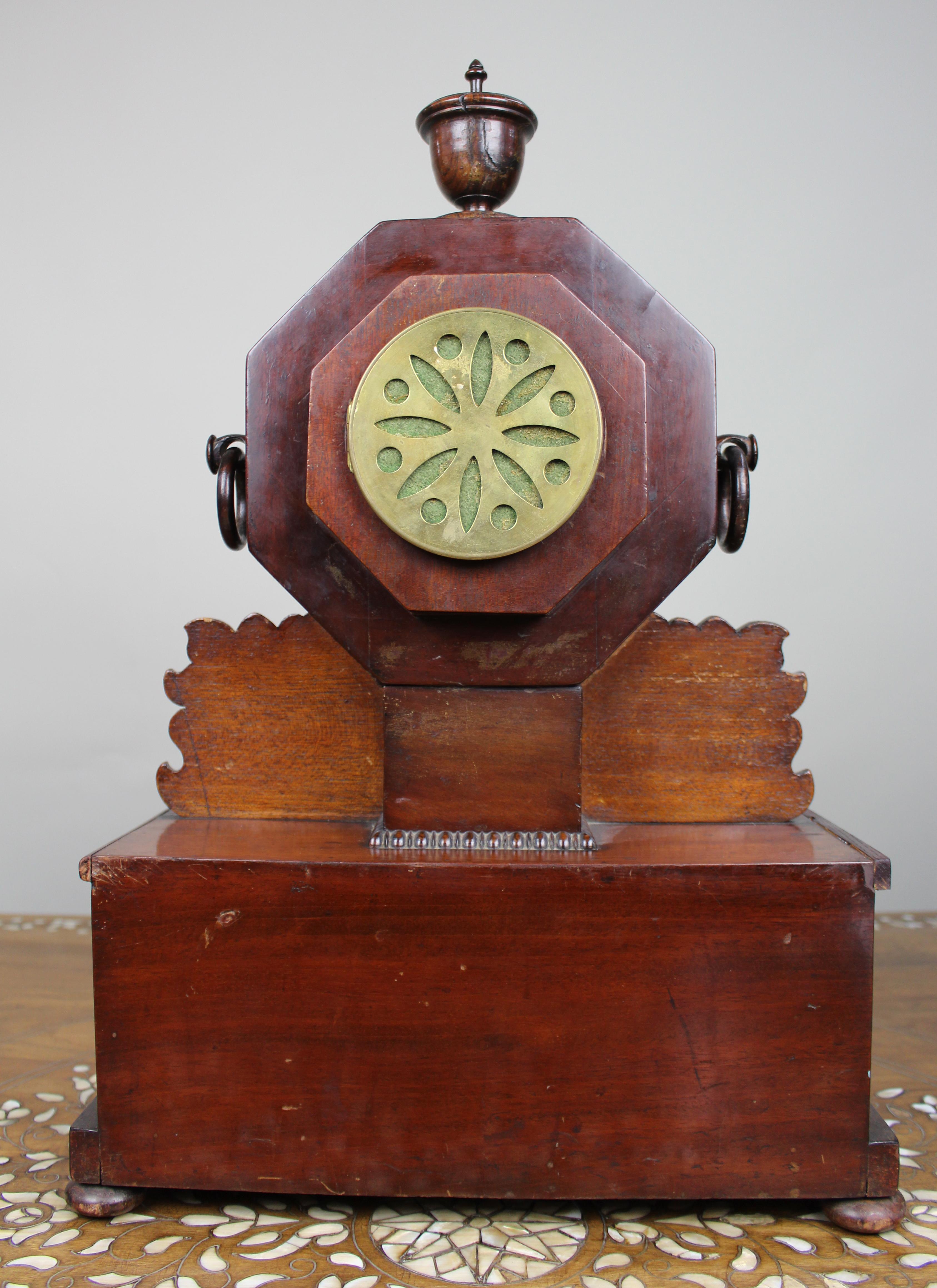 Antique 19th-Century Brass Inlaid Mantel Clock For Sale 1