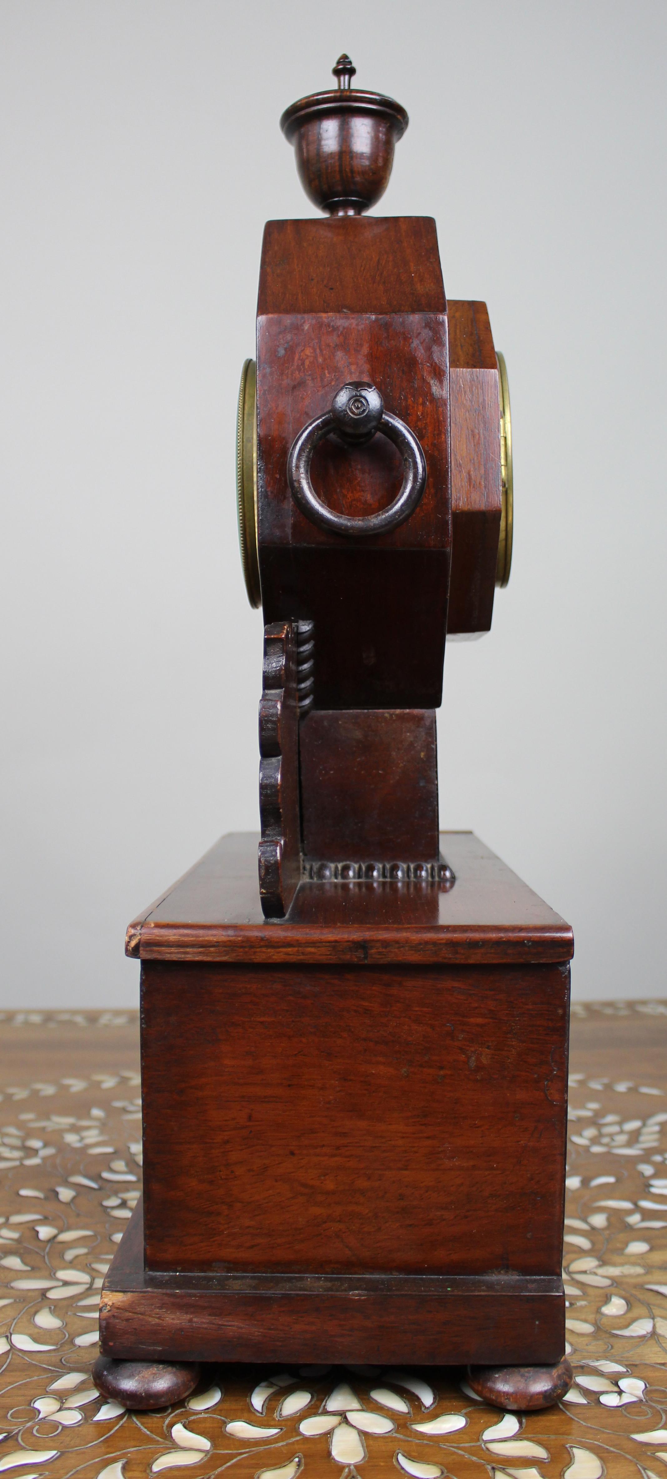 Antique 19th-Century Brass Inlaid Mantel Clock For Sale 4