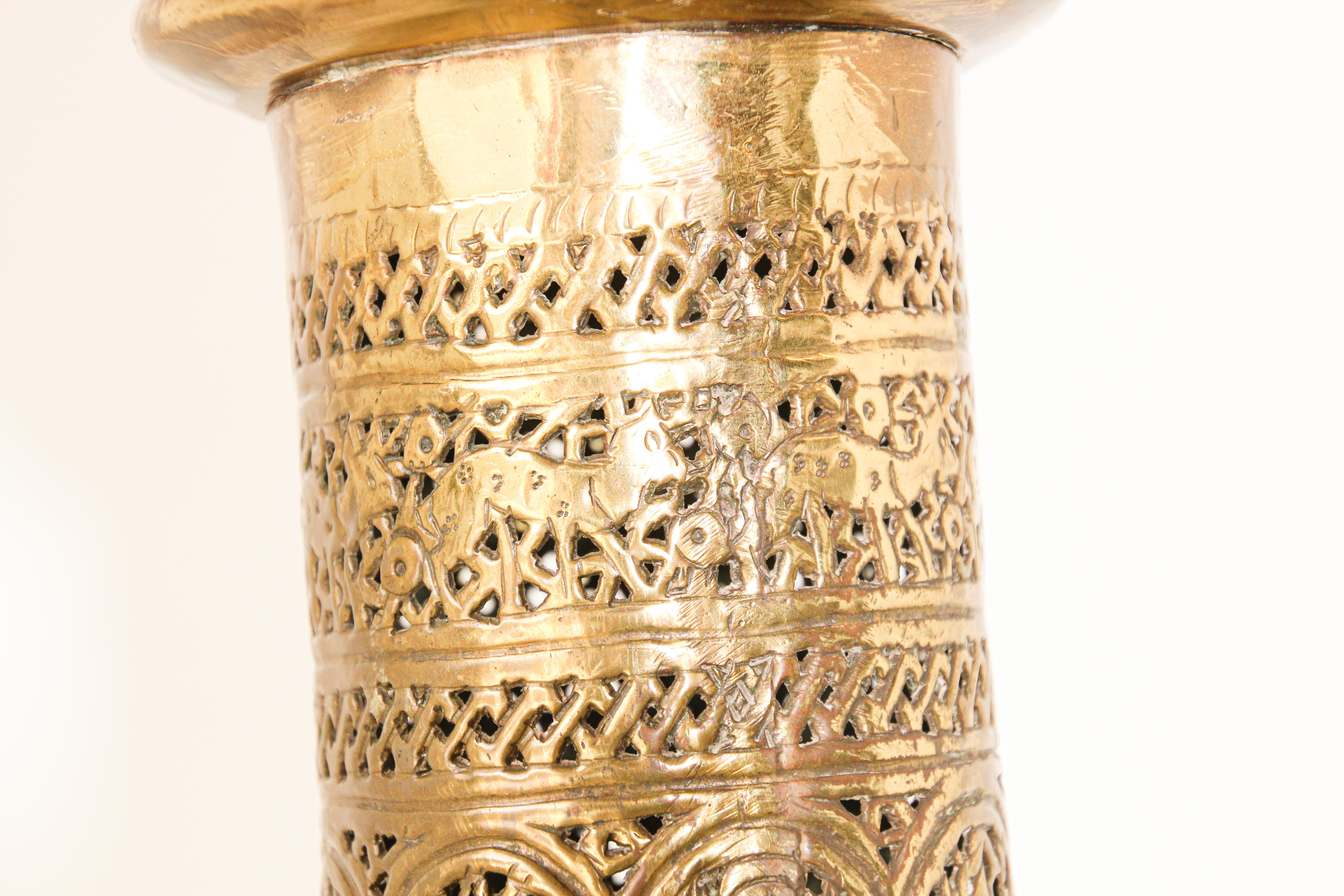 Hammered Antique 19th Century Brass Islamic Middle Eastern Floor Lamp For Sale