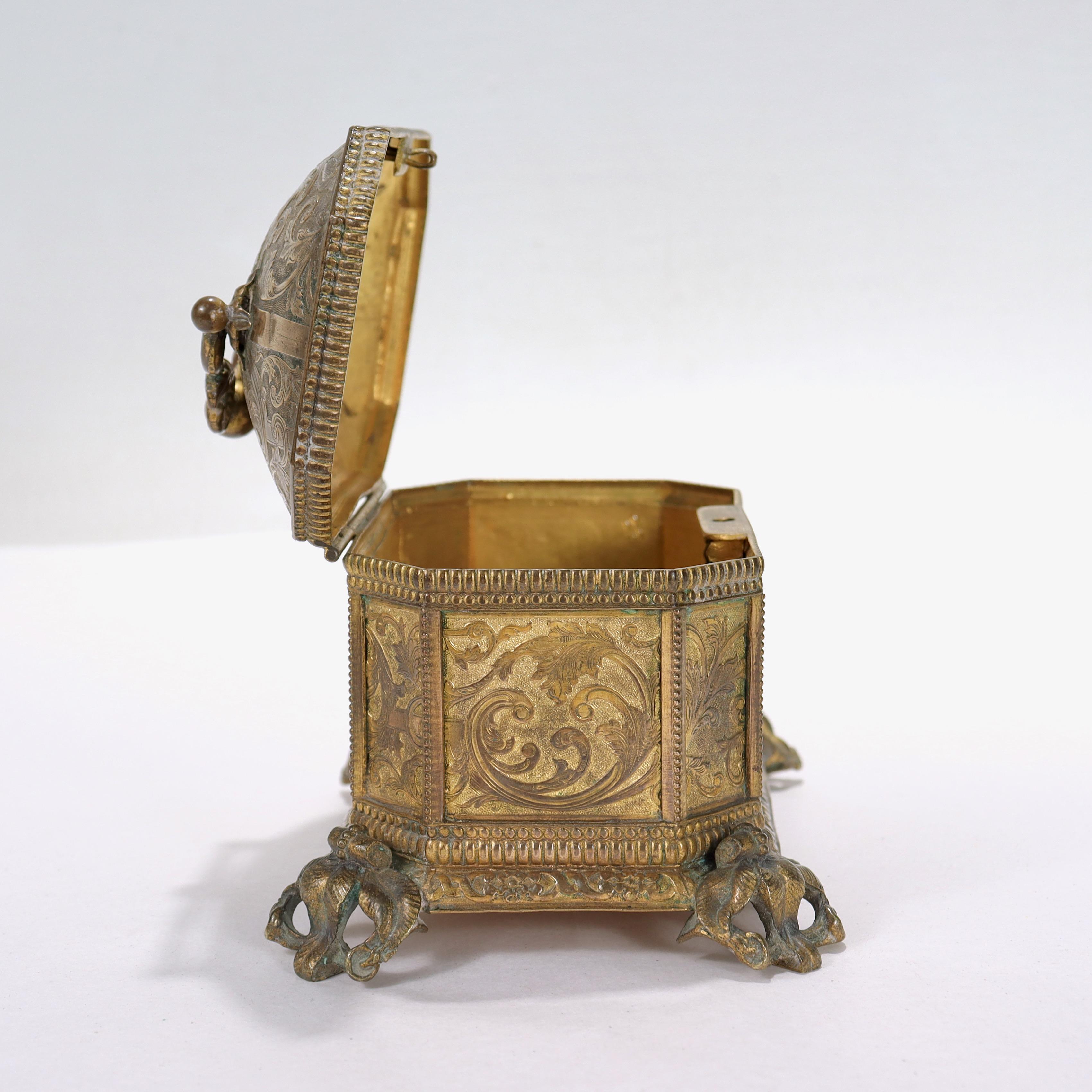 Antique 19th Century Brass Renaissance Revival Casket or Table Box For Sale 6