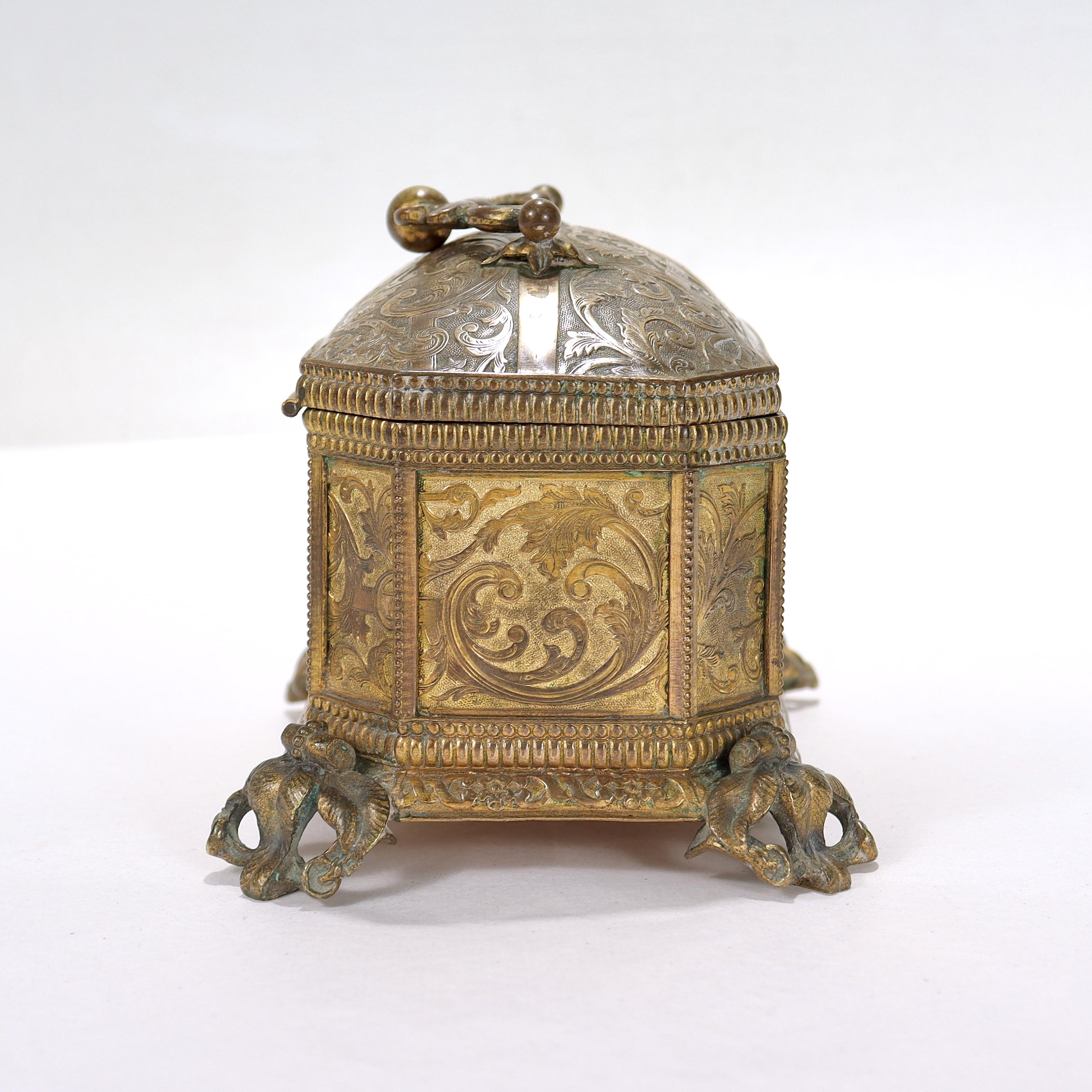 Antique 19th Century Brass Renaissance Revival Casket or Table Box 7