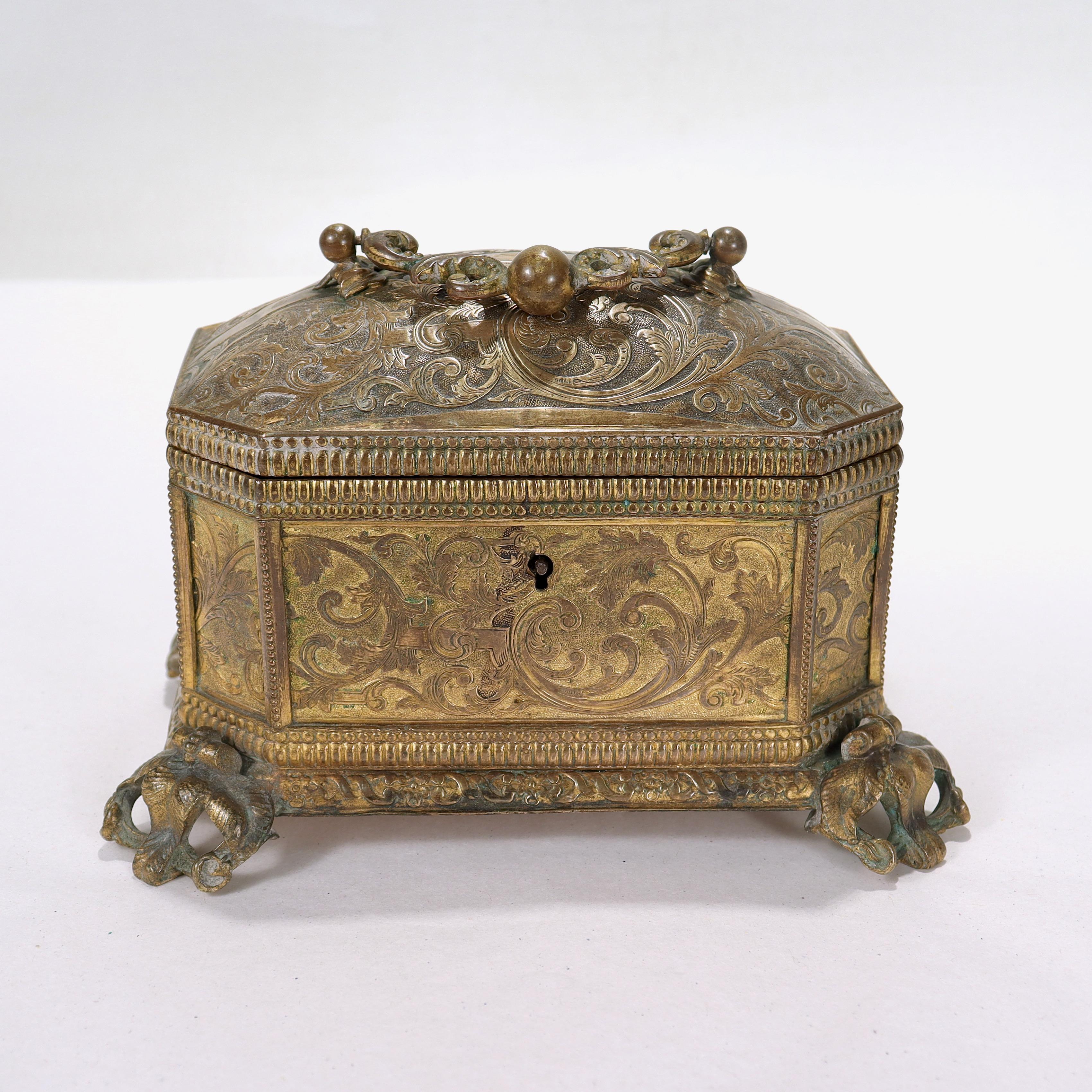 Antique 19th Century Brass Renaissance Revival Casket or Table Box For Sale 8