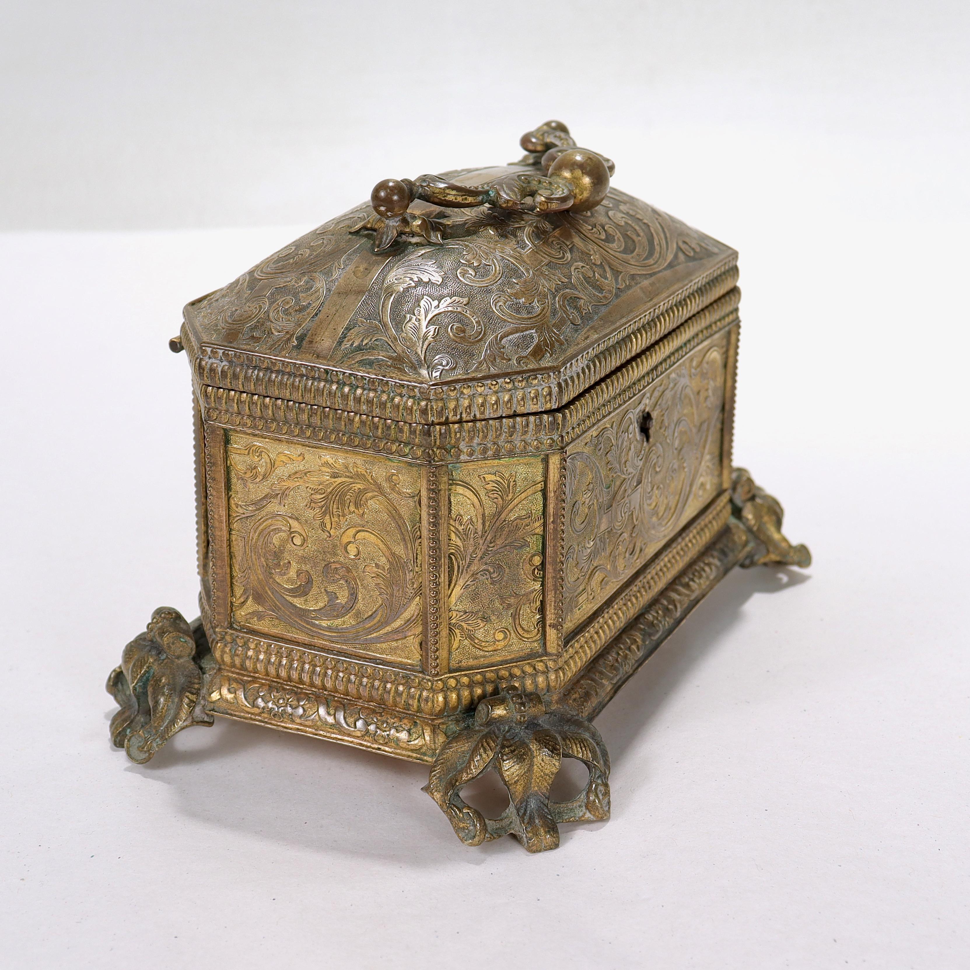 Antique 19th Century Brass Renaissance Revival Casket or Table Box 9