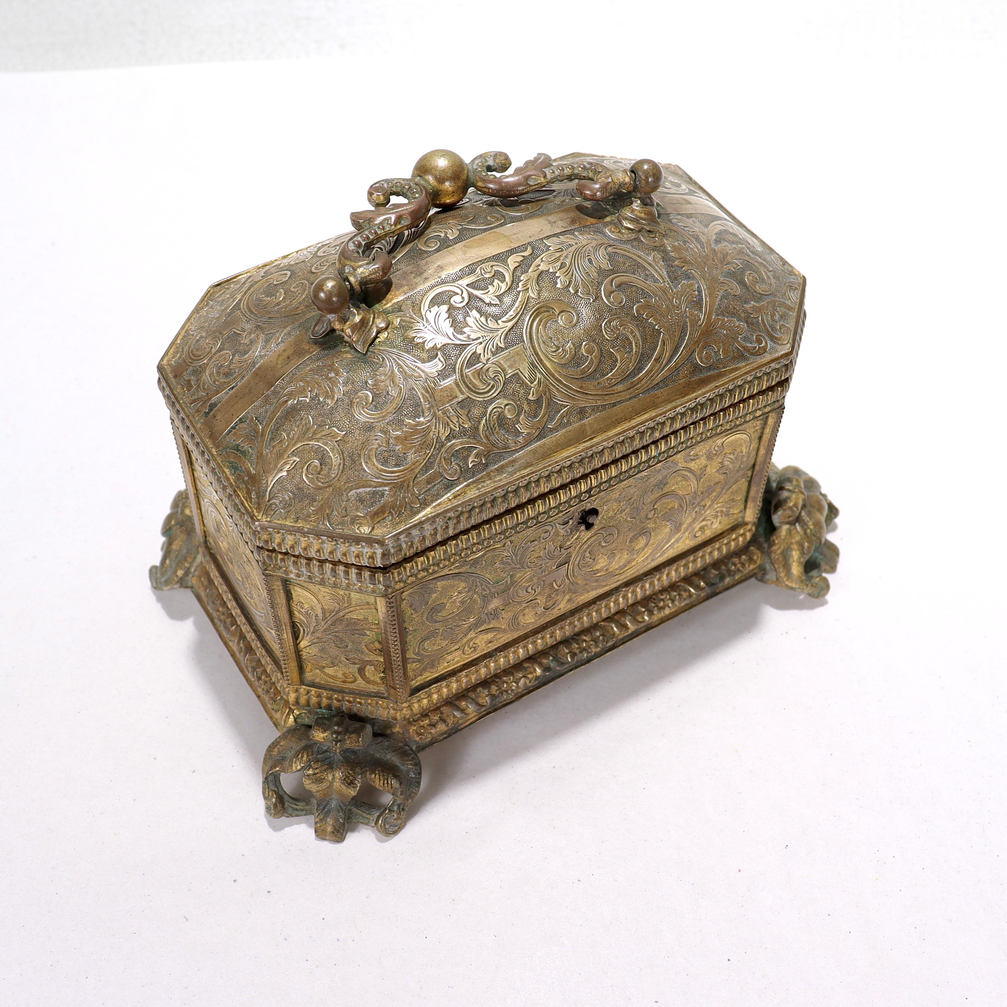 Antique 19th Century Brass Renaissance Revival Casket or Table Box For Sale 10